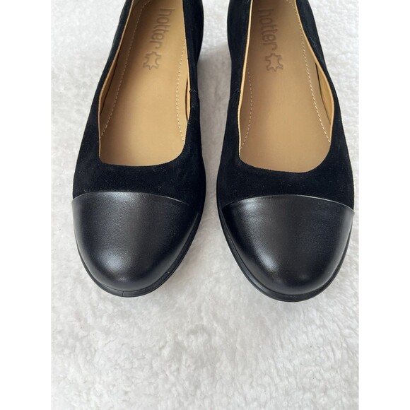 Hotter Shoes Womens 7.5 US Angel Black Suede Leather Wedge Slip On Flats Classic - Picture 3 of 9